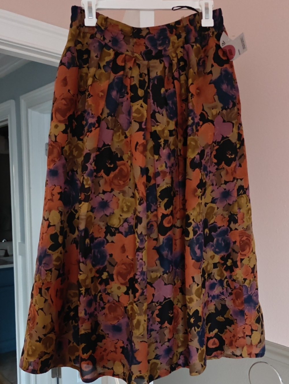 Floral Midi Skirt in Orange, Purple & Olive